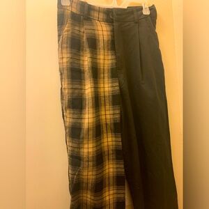 Black and Plaid Color Block Wide Leg Pants